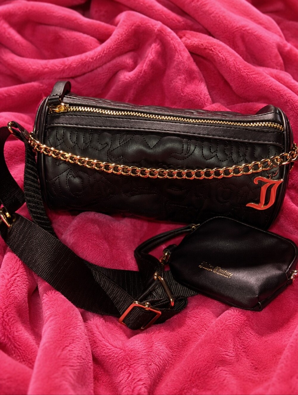 Juicy Couture Black Quilted Crossbody with Gold Hardware